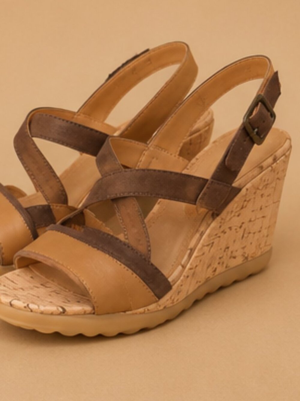 Women's Tan and Brown Wedge Sandals